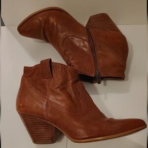 Frye Cognac Leather Pointed-Toe Ankle Booties